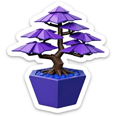  small short cascading black indigo bonsai pot plant purple  maple Lego with triangular angular multi-hexagon faceted asymmetrical originally shaped body  sticker