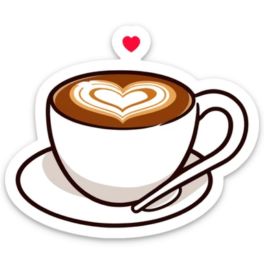 cappuccino in a white cup with heart latte art sticker