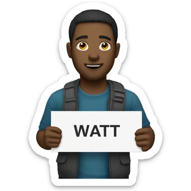 man holding up sign that says "wait" sticker