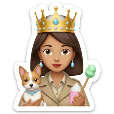 Colonial detective woman wearing a crown with salt water taffy and a pet  sticker
