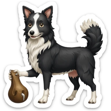 A black and white border collie werewolf, standing on her hind legs, holding a cow's hoof. sticker
