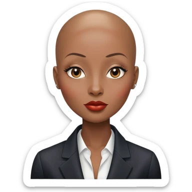Gorgeous shiny girl no eyebrows wearing blazer Alluring black woman wide nose bald head big glossy lips sticker