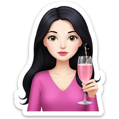 Pretty white lady with long black hair drinking pink champagne sticker
