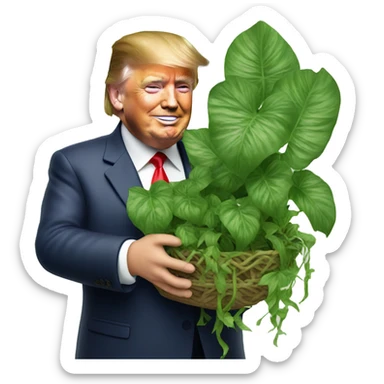 Donald trump holding pothos plate with long vines sticker