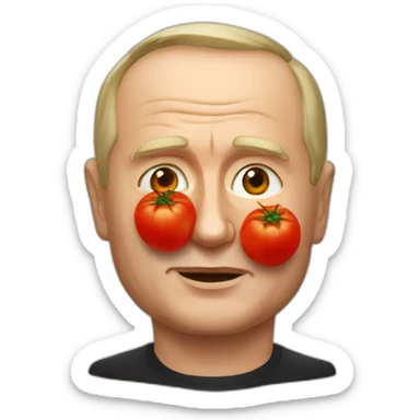 vladimir poutine with tomatoes on his face sticker