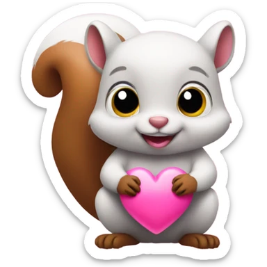 pink squirrel holding a poop emoji heart sticker
