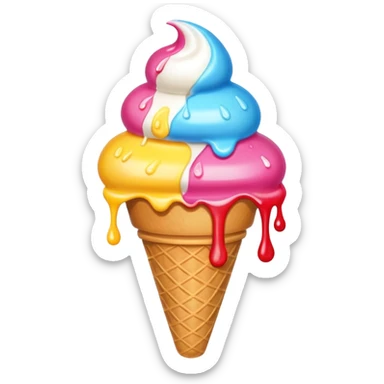 A cute ice cream cone with colorful scoops melting in the sun. sticker
