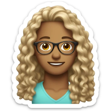 make a teenage with with curly long hair and clear glasses sticker