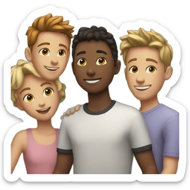 Boy and four friends happy sticker