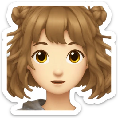 fall anime girl with brown hair and bangs sticker