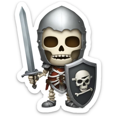 a skeleton with a armor a sword and a shield sticker