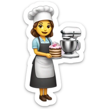woman confectioner in full length with a mixer sticker