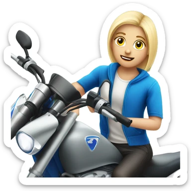 Adolescente rubia con ojo azules en moto deportiva  sticker