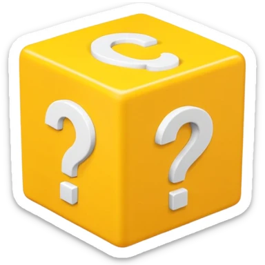  yellow cube shaped box stuffed with white question marker cubes sticker
