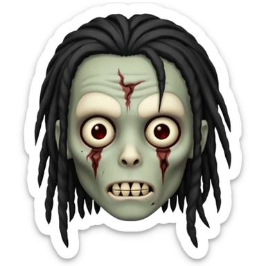 make a zombie boy emoji (headshot only) that has long black dreadlocks  and some facial scars sticker
