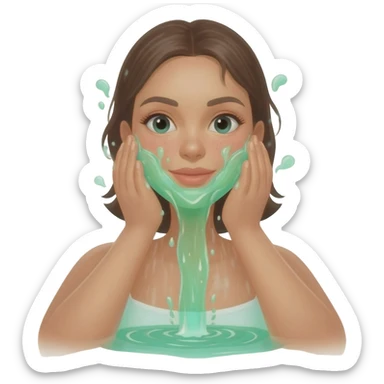 Woman washing face after shower (water green) sticker