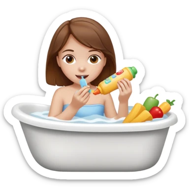bath, food, toys, brown hair girl sticker