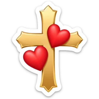 Two red  hearts connected by one simple gold cross  sticker