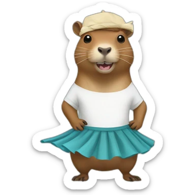 capybara with Rambo headband, shark teeth, wearing a ballet skirt sticker