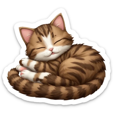dark brown tabby and white kitten sleeping on its back sticker