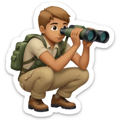 person using binoculars looking forward crouching sticker