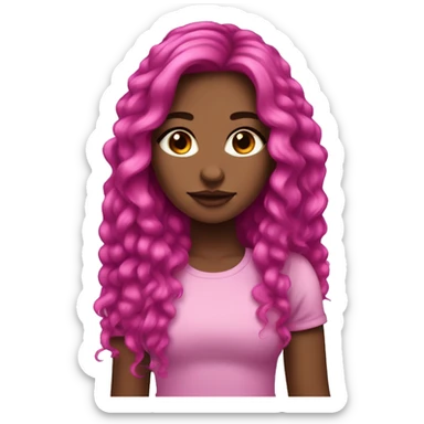Pretty girl with light/medium skin, eyeliner and long, magenta pink, thick hair sticker
