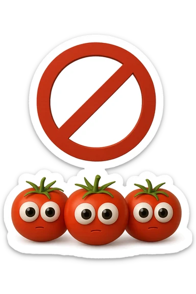 emoji con tre pomodori con occhi 3d e divieto sopra sticker