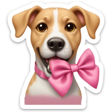 Dog with tongue out and a little pink  bow on his neck sticker