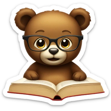 A cute bear that reada a book with glasses sticker