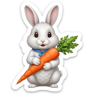 Rabbit with the carrot in the mouth and with the carrot Near the tail sticker