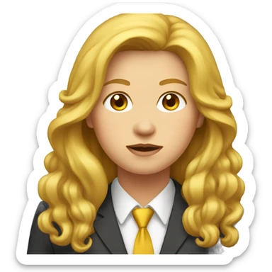 Facial obesity, female, with golden long hair, wearing a suit sticker