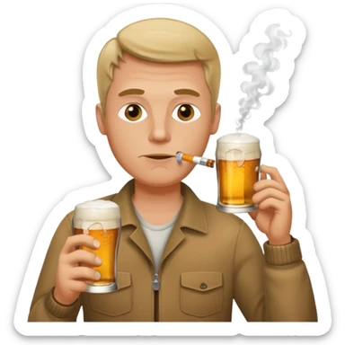 white Man drinking a beer smoking a cigarette sticker