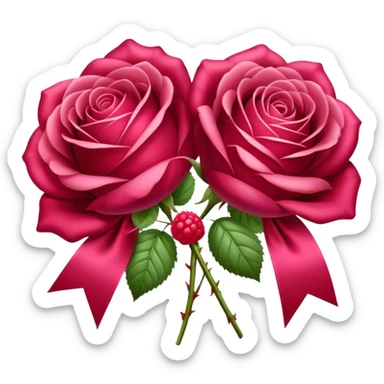 Roses in Persian red color tied with silk aesthetic ribbon of powder raspberry color in glamour vintage theme sticker