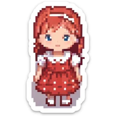 Little girl in red dress with white polka dots sticker