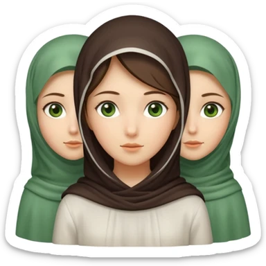 Three veiled girls, one of whom is tall and slightly brunette and has a slightly elongated face, the other is short, her face is oval and she has small eyes, her face is wheat to white, and the last one has an oval face and has beautiful green eyes. sticker