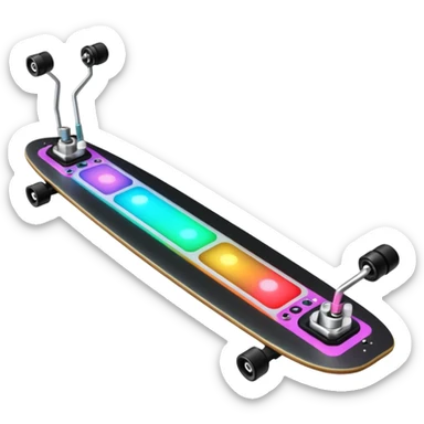 A longboard DJ mixer with faders, EQ knobs, and colorful LEDs.
 sticker