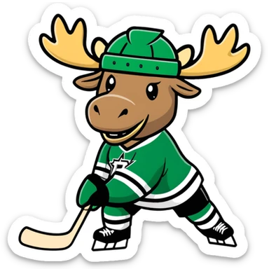 Dallas Stars Moose playing hockey with hats sticker