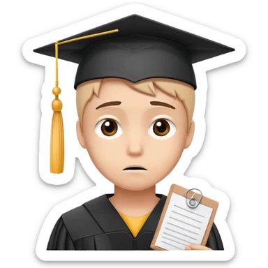 sad student with a failed test paper and a graduation cap sticker