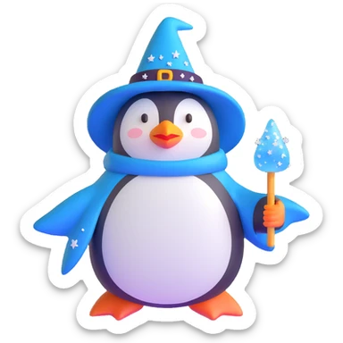 penguin wizard with ice crystals and frost magic sticker