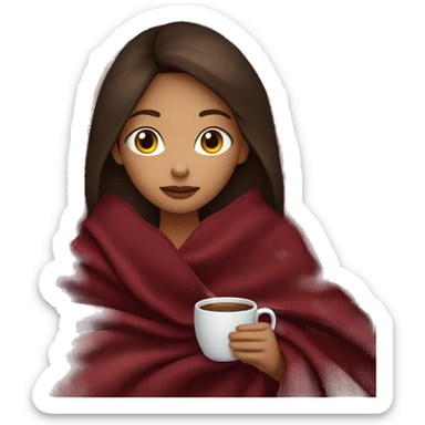 Brunette girl inside a maroon blanket sipping coffee eyes closed sticker