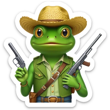 Frog cowboy with a piece of straw in his mouth and a gun holstered  sticker