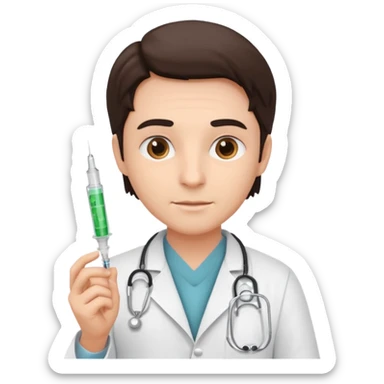 Doctor holding injection sticker