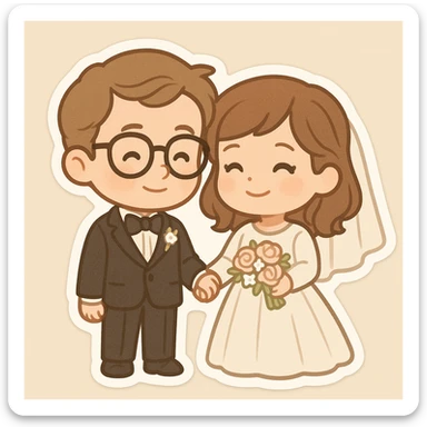 Georgie and Mandy inspired by the reference photo, in wedding outfits, cartoon style, wedding scene, chibi stickers style sticker