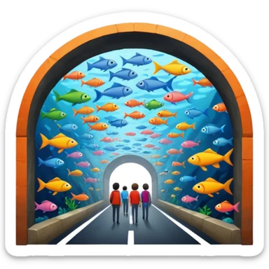 des gens qui sont dans un tunnele et les parois c'est des poissons  sticker