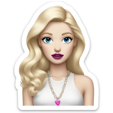 Hot girly pale blonde with blue eyes and pink lips wearing YsL sticker