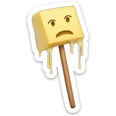 A butter stick with arms and legs that is very sad sticker