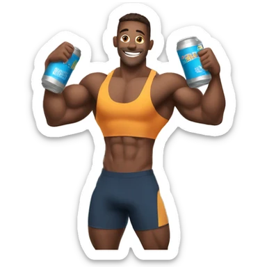 pumped up athlete holding a can of protein sticker