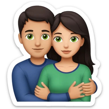 i want a emoji picture of a romantic hug with a latin guy and a dark hair girl with green eyes sticker