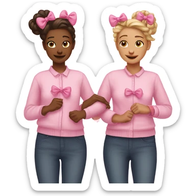 two best friends wearing pink bows and holding hands  sticker