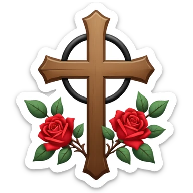 Ein christen kreuz schön verziert mit Rosen ranken aber nur in schwarz als Emoji keine Farbe verwenden einzige Farbe schwarz sticker
